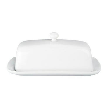 axentia Super White Porcelain Butter Dish with Lid Traditional Butter Pot,